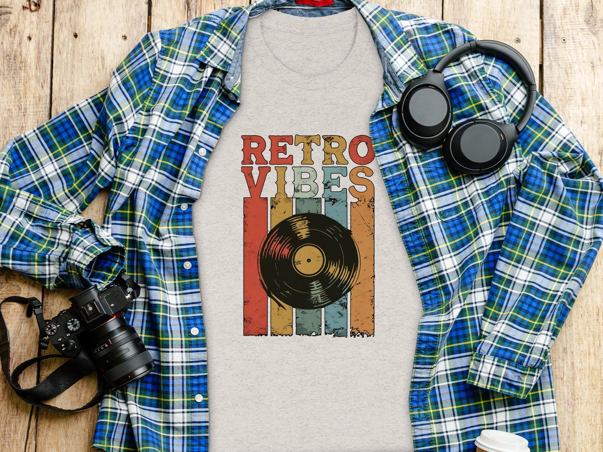 Colorful Retro Vibes Record Graphic T-Shirt Product