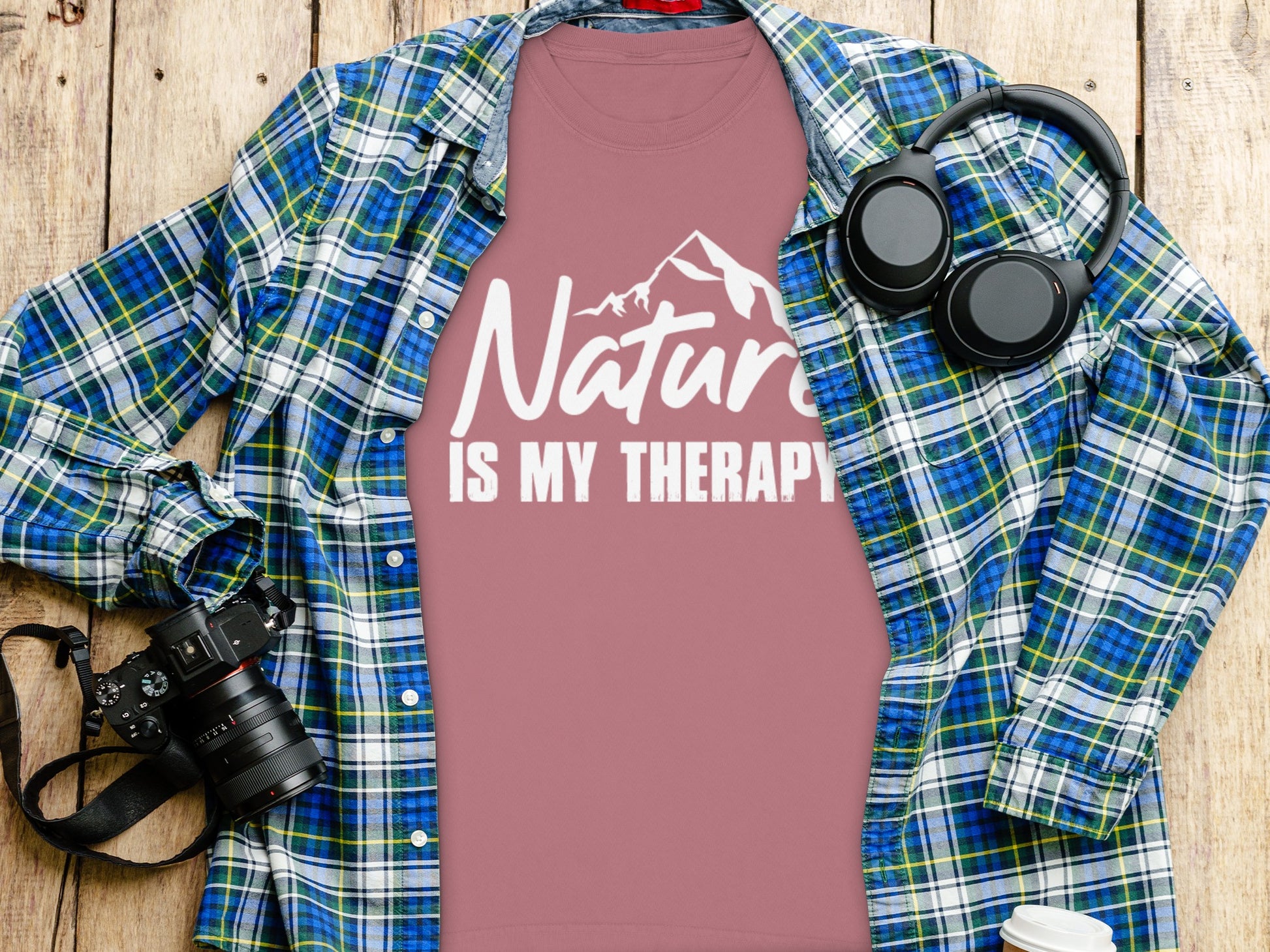 Nature Is My Therapy Mountain Graphic Text Long Sleeve T-Shirt Long Sleeve Tee - Outdoor & Adventure Collection - Mile Marker 16 Gear by Cloud 16 Clothing Co.