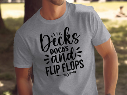Decks Docks And Flip Flops Arrow Summer Funny T-Shirt T-Shirt - Outdoor & Adventure Collection - Mile Marker 16 Gear by Cloud 16 Clothing Co.