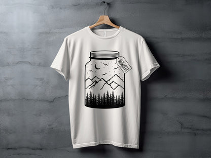Collect Moments Jar with Mountains Scene Design T-Shirt T-Shirt - Outdoor & Adventure Collection - Mile Marker 16 Gear by Cloud 16 Clothing Co.