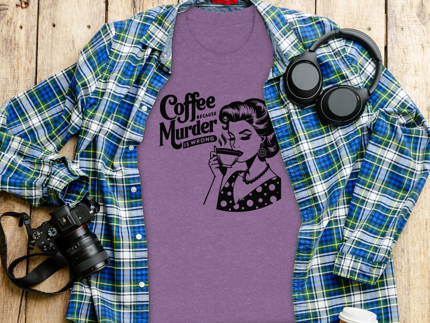 Coffee Because Murder Is Wrong Purple T-Shirt