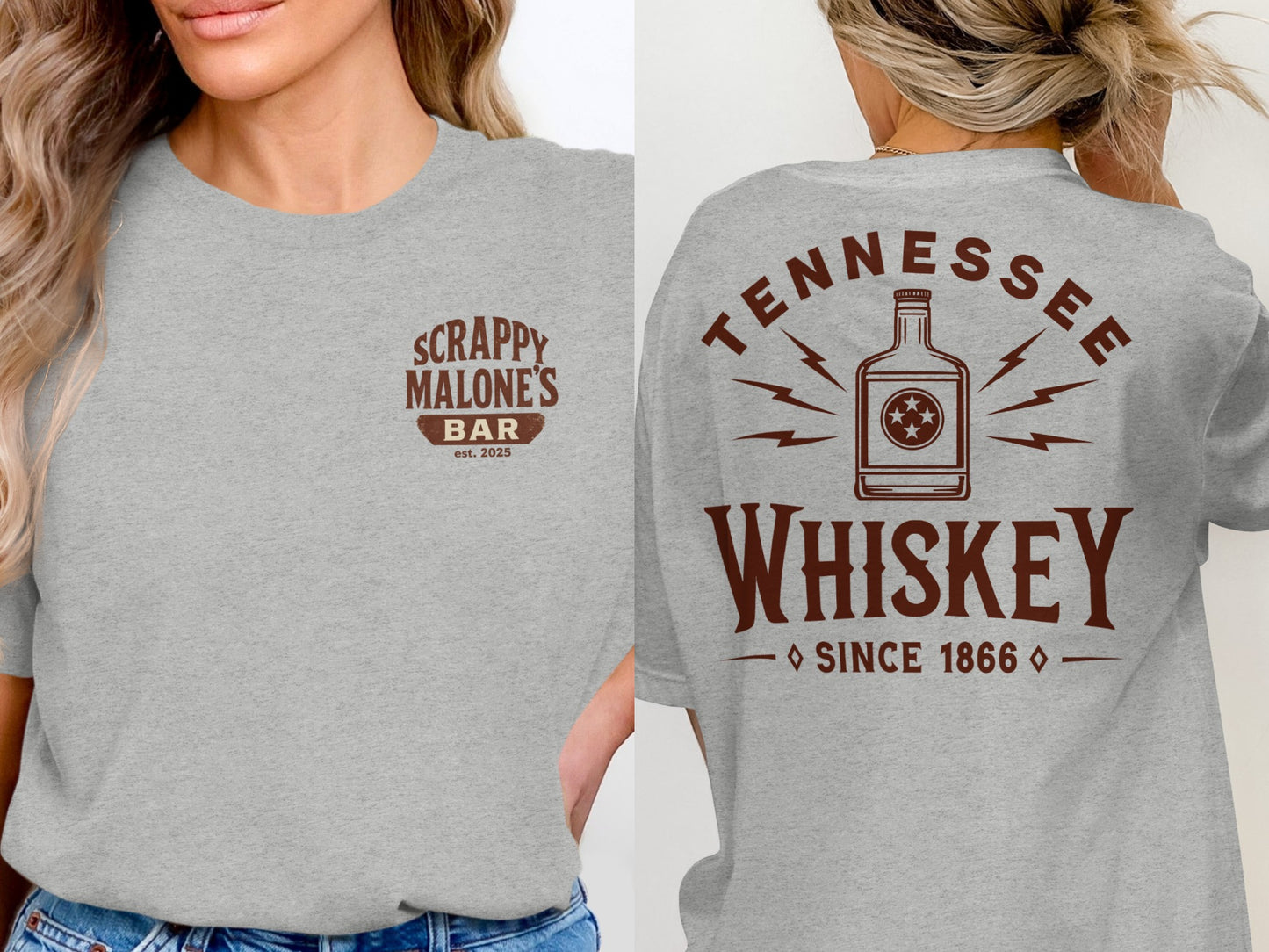 Tennessee Whiskey Bottle Since 1866 Graphic T-Shirt T-shirt - Scrappy Malone's Bar 100-Proof Humor - Cloud 16 Clothing Co.