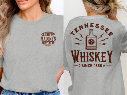 Tennessee Whiskey Bottle Since 1866 Graphic T-Shirt T-shirt - Scrappy Malone's Bar 100-Proof Humor - Cloud 16 Clothing Co.
