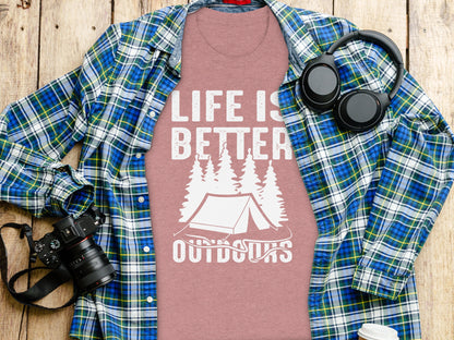 Life Is Better Outdoors Camping Tent Graphic Novelty T-Shirt T-Shirt - Outdoor & Adventure Collection - Mile Marker 16 Gear by Cloud 16 Clothing Co.