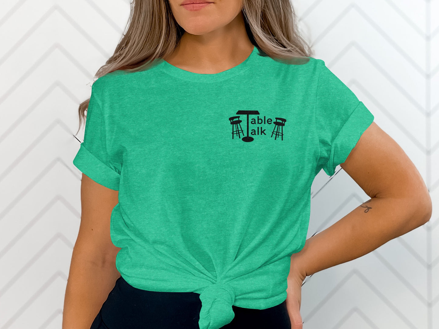 Casual Green T-Shirt with Table Talk Logo Design