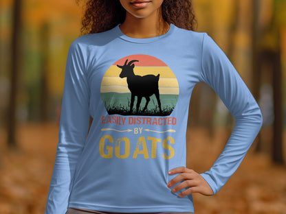 Easily Distracted By Goats Graphic Tee Long Sleeve Top