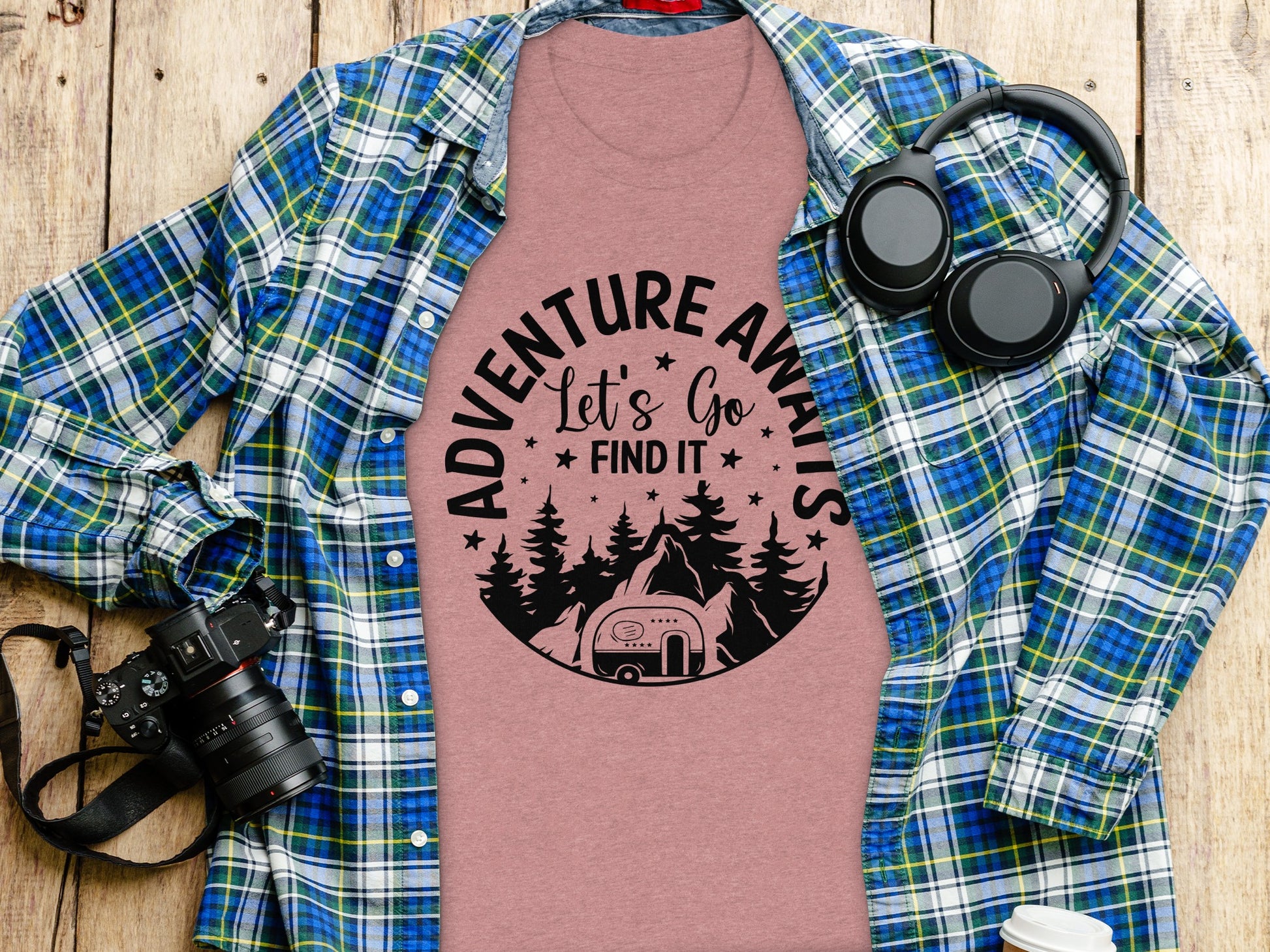 Adventure Awaits Let's Go Find It Silhouette Camper T-Shirt T-Shirt - Outdoor & Adventure Collection - Mile Marker 16 Gear by Cloud 16 Clothing Co.