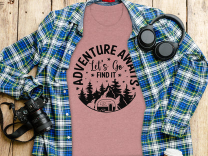 Adventure Awaits Let's Go Find It Silhouette Camper T-Shirt T-Shirt - Outdoor & Adventure Collection - Mile Marker 16 Gear by Cloud 16 Clothing Co.