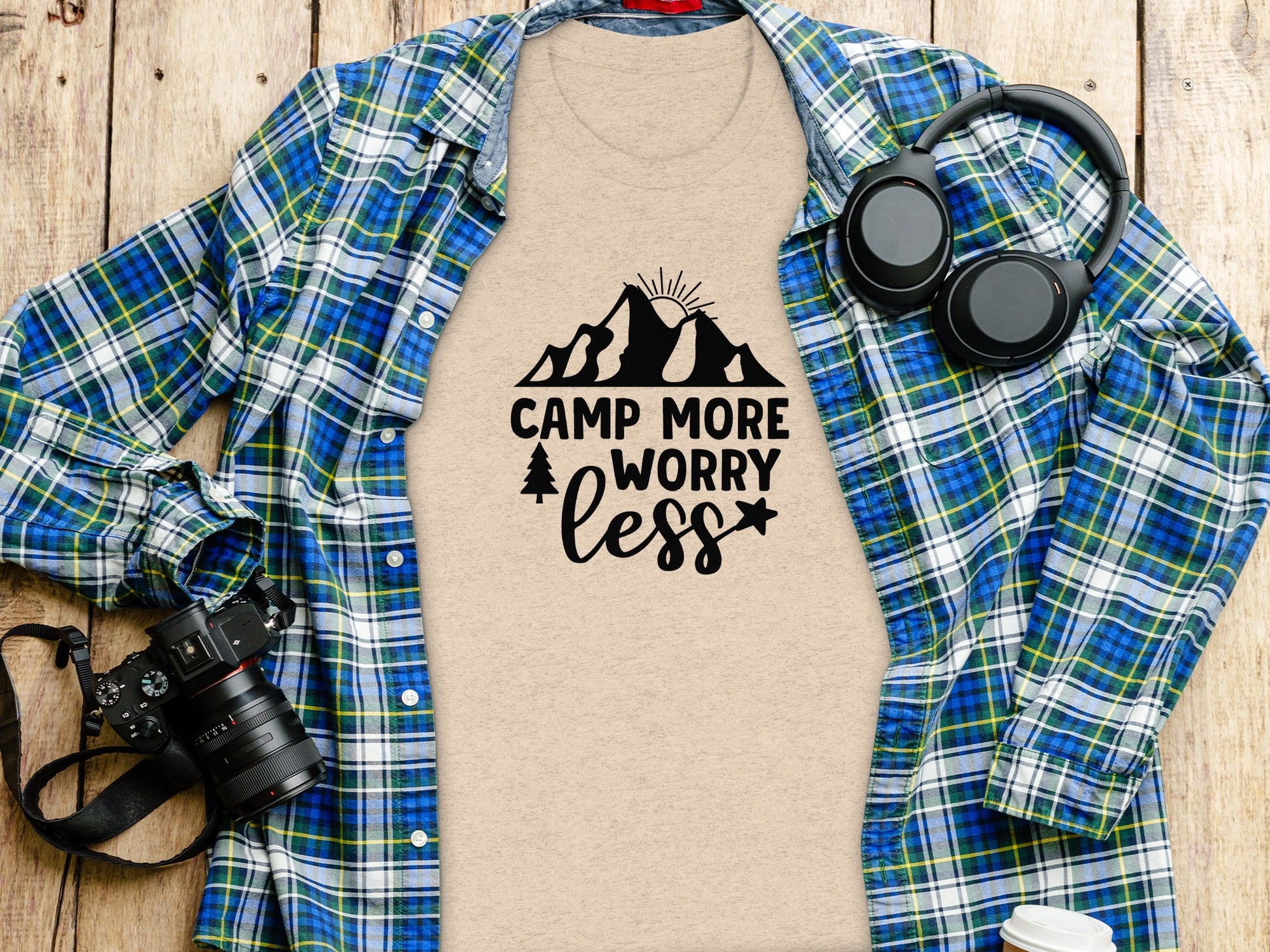 Camp More Worry Less Adventure Outdoors Lifestyle T-Shirt T-Shirt - Outdoor & Adventure Collection - Mile Marker 16 Gear by Cloud 16 Clothing Co.