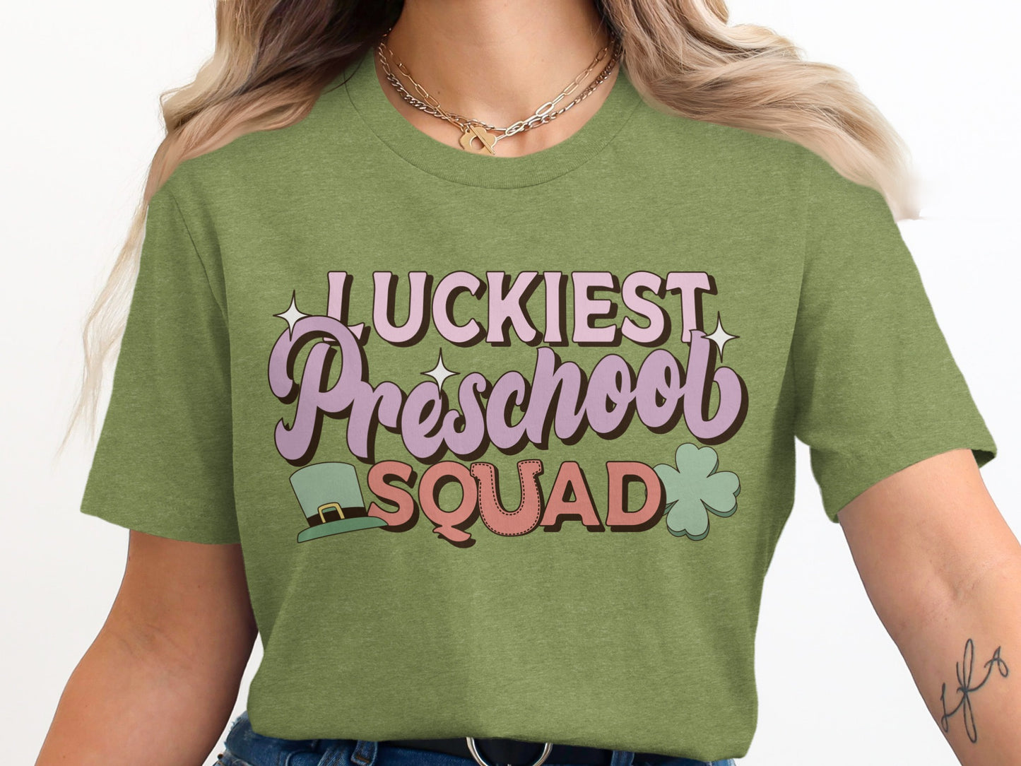 Luckiest Preschool Squad Graphic Tee Shirt Casual Wear