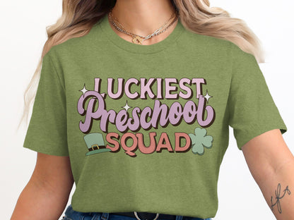 Luckiest Preschool Squad Graphic Tee Shirt Casual Wear