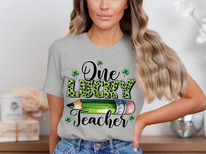 One Lucky Teacher Clover Pencil Graphic T-Shirt