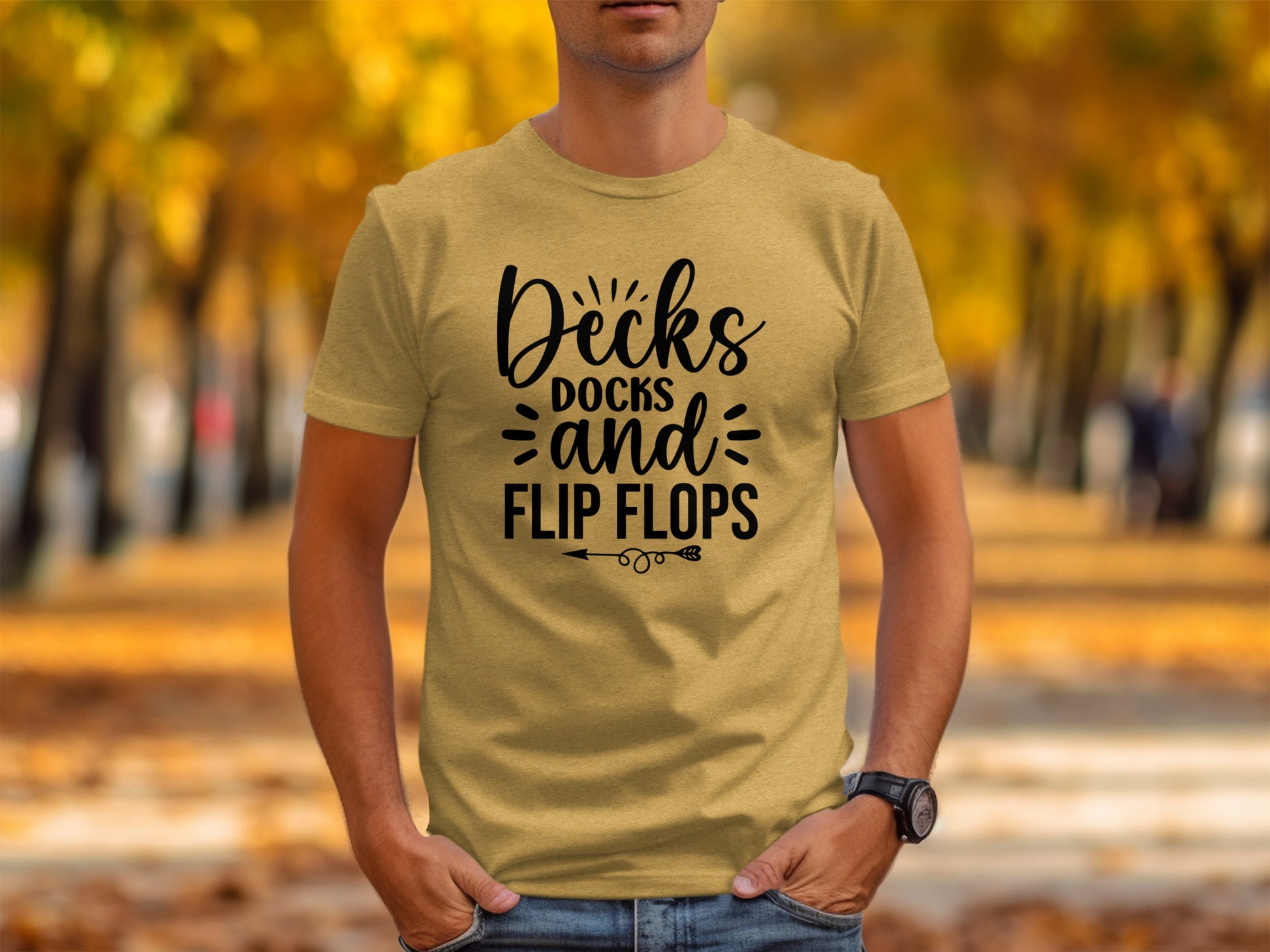 Decks Docks And Flip Flops Arrow Summer Funny T-Shirt T-Shirt - Outdoor & Adventure Collection - Mile Marker 16 Gear by Cloud 16 Clothing Co.
