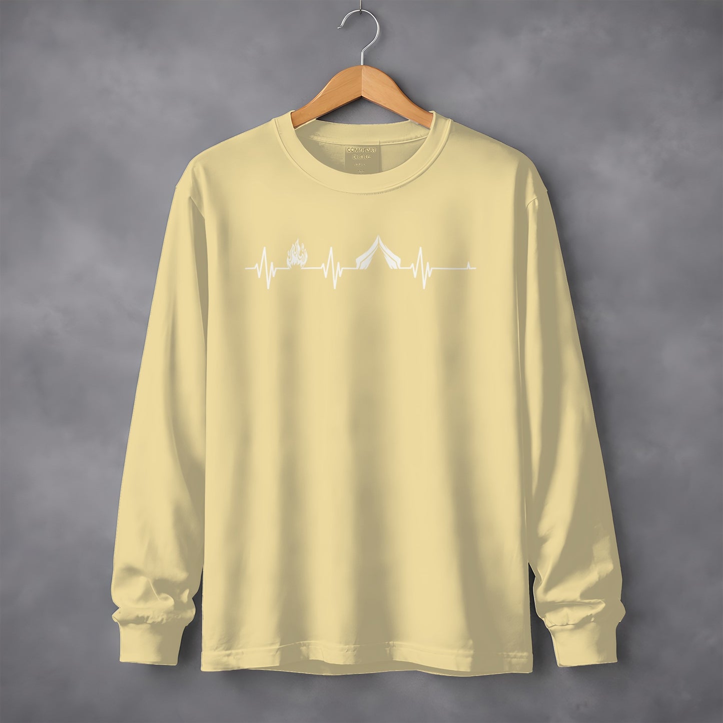 Camping Fire Tent Heartbeat Outdoor Adventure Long Sleeve T-Shirt Long Sleeve Tee - Outdoor & Adventure Collection - Mile Marker 16 Gear by Cloud 16 Clothing Co.