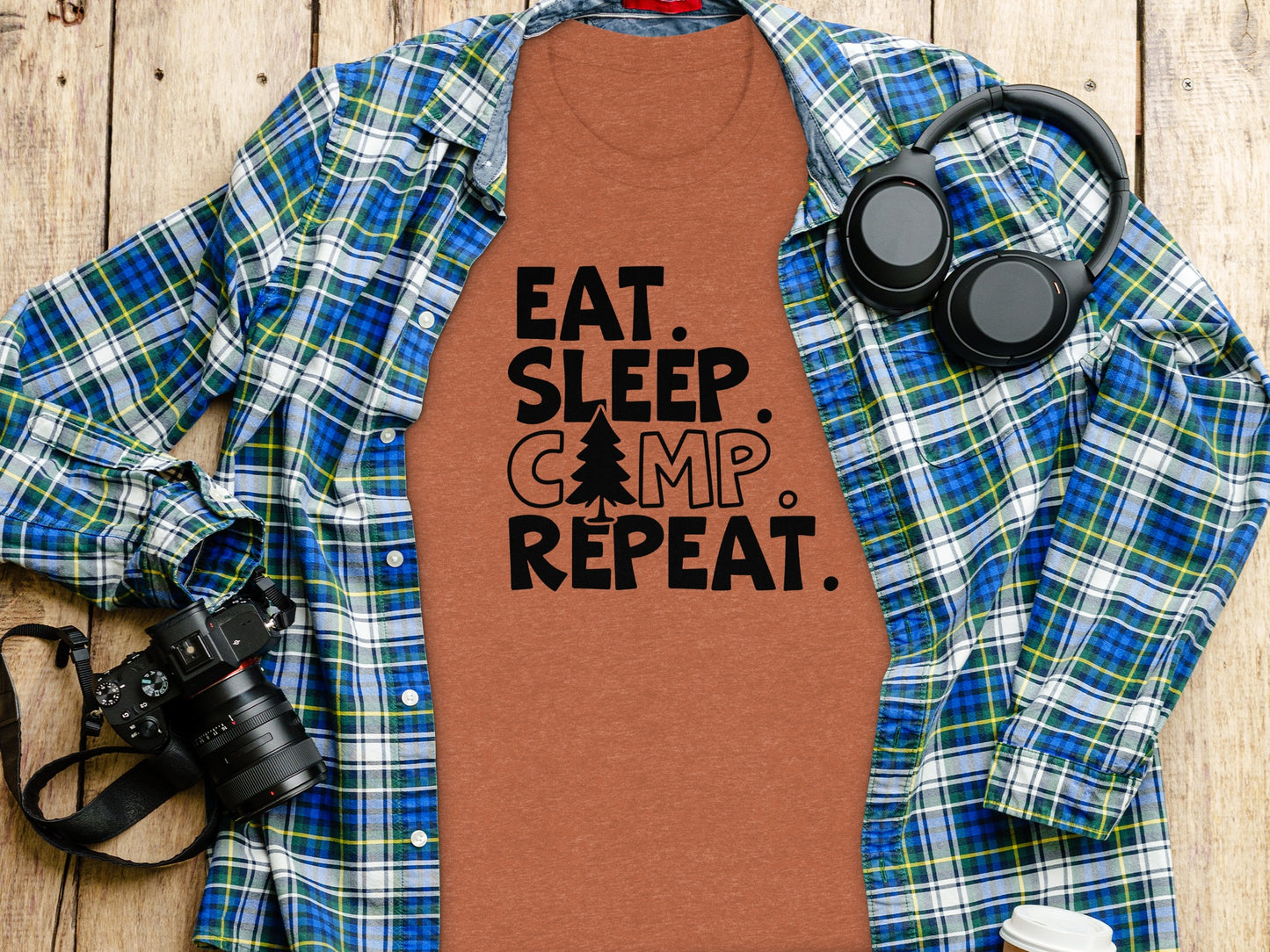 Eat Sleep Camp Repeat With Pine Tree Graphic T-Shirt T-Shirt - Outdoor & Adventure Collection - Mile Marker 16 Gear by Cloud 16 Clothing Co.