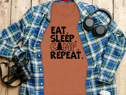 Eat Sleep Camp Repeat With Pine Tree Graphic T-Shirt T-Shirt - Outdoor & Adventure Collection - Mile Marker 16 Gear by Cloud 16 Clothing Co.
