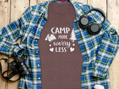 Camp More Worry Less Camping Adventure Graphic T-Shirt T-Shirt - Outdoor & Adventure Collection - Mile Marker 16 Gear by Cloud 16 Clothing Co.