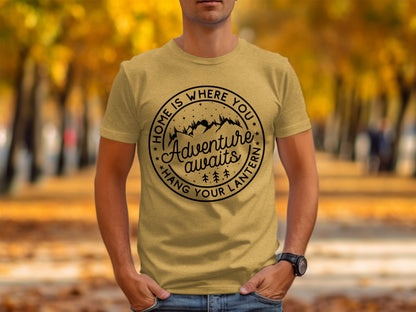 Home Is Where You Hang Your Lantern Adventure Awaits T-Shirt T-Shirt - Outdoor & Adventure Collection - Mile Marker 16 Gear by Cloud 16 Clothing Co.