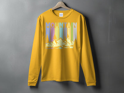 Yellow Long Sleeve Shirt with Mountain Print Design