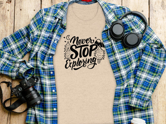 Never Stop Exploring Mountain Adventure Outdoors T-Shirt T-Shirt - Outdoor & Adventure Collection - Mile Marker 16 Gear by Cloud 16 Clothing Co.