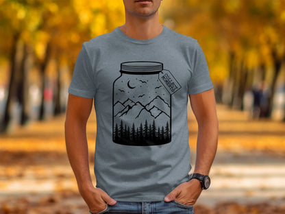 Collect Moments Jar with Mountains Scene Design T-Shirt T-Shirt - Outdoor & Adventure Collection - Mile Marker 16 Gear by Cloud 16 Clothing Co.