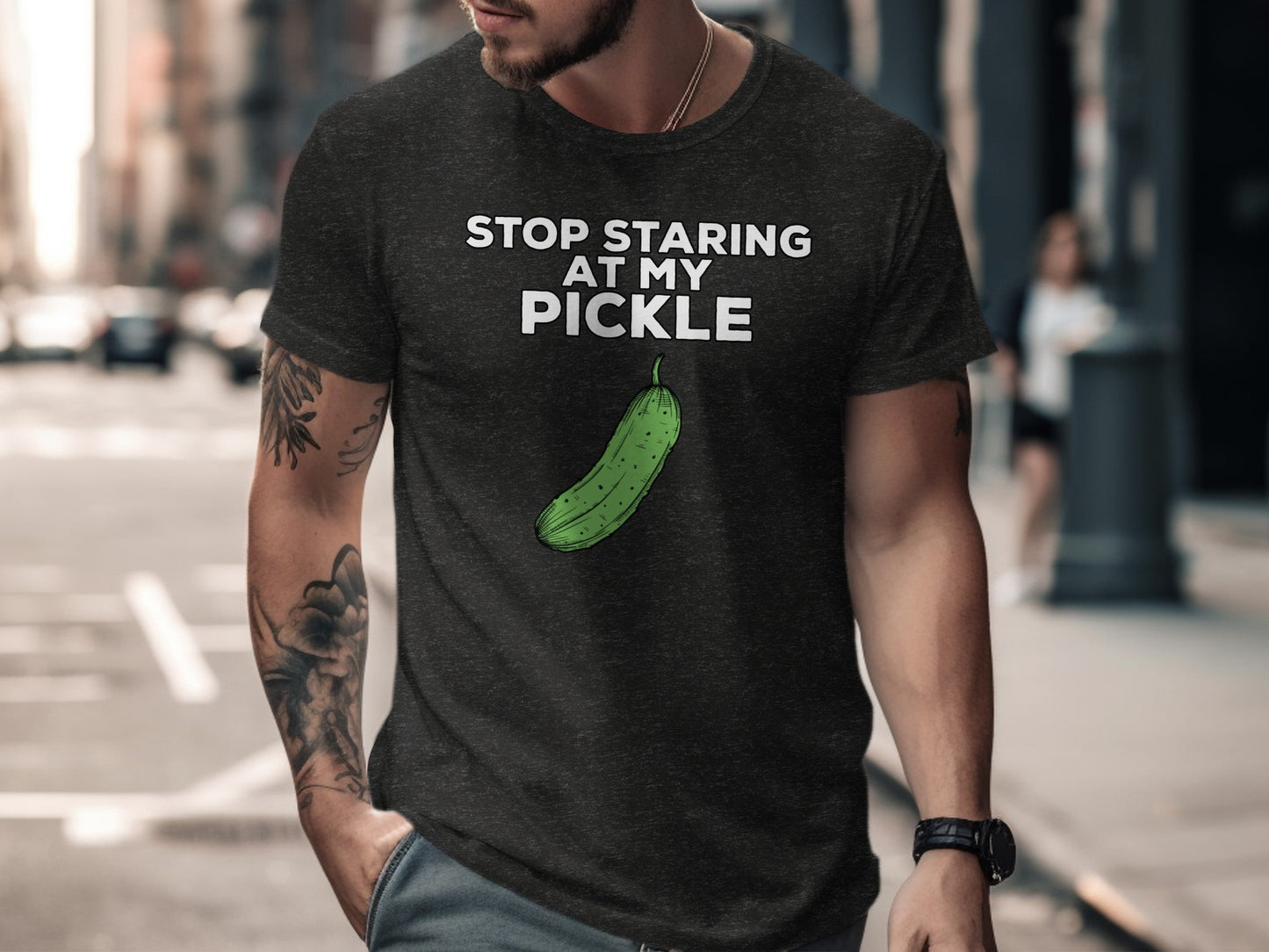 Stop Staring at My Pickle Funny Graphic Tee
