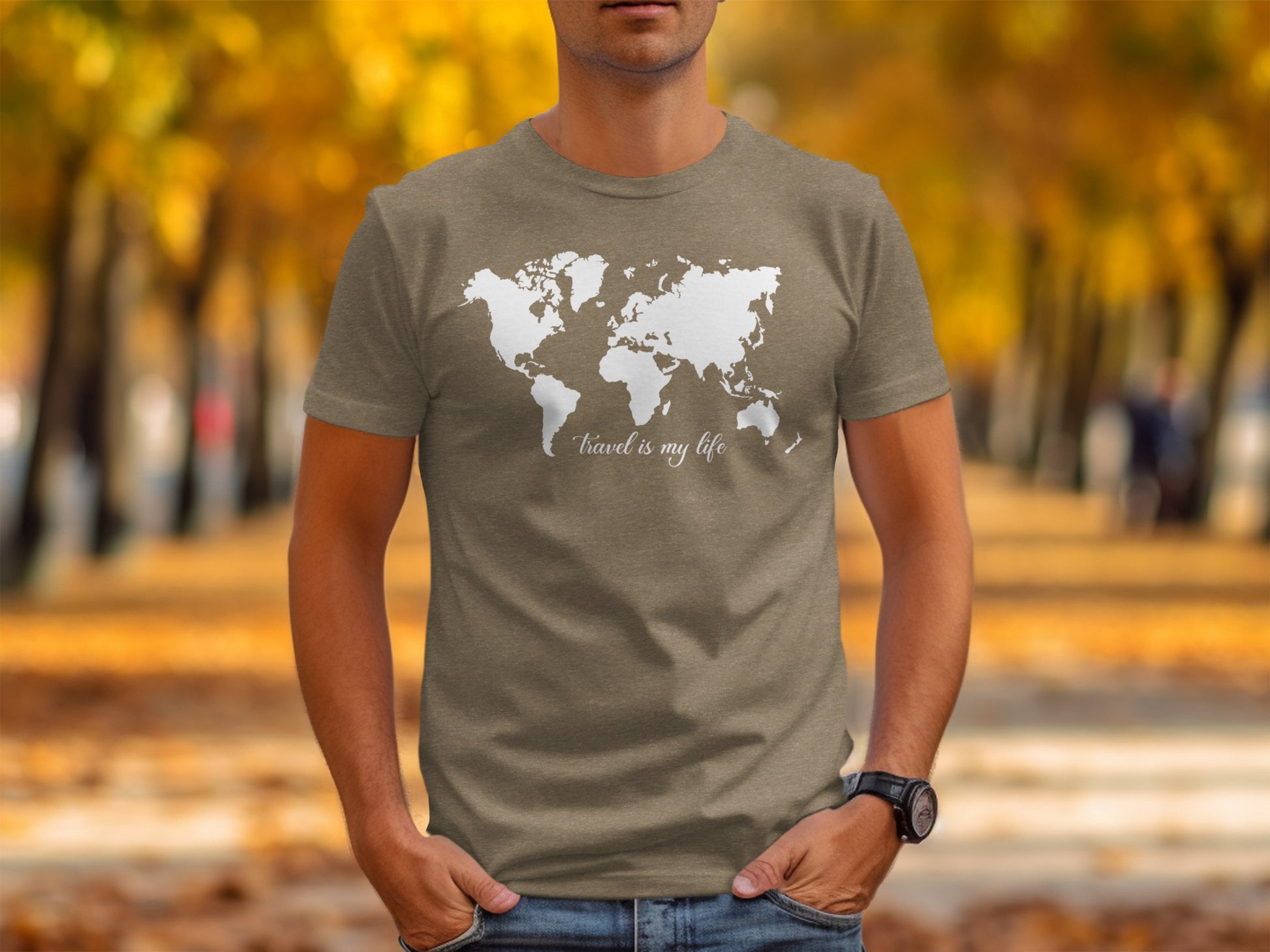 World Map Travel is My Life Graphic Design T-Shirt T-Shirt - Outdoor & Adventure Collection - Mile Marker 16 Gear by Cloud 16 Clothing Co.
