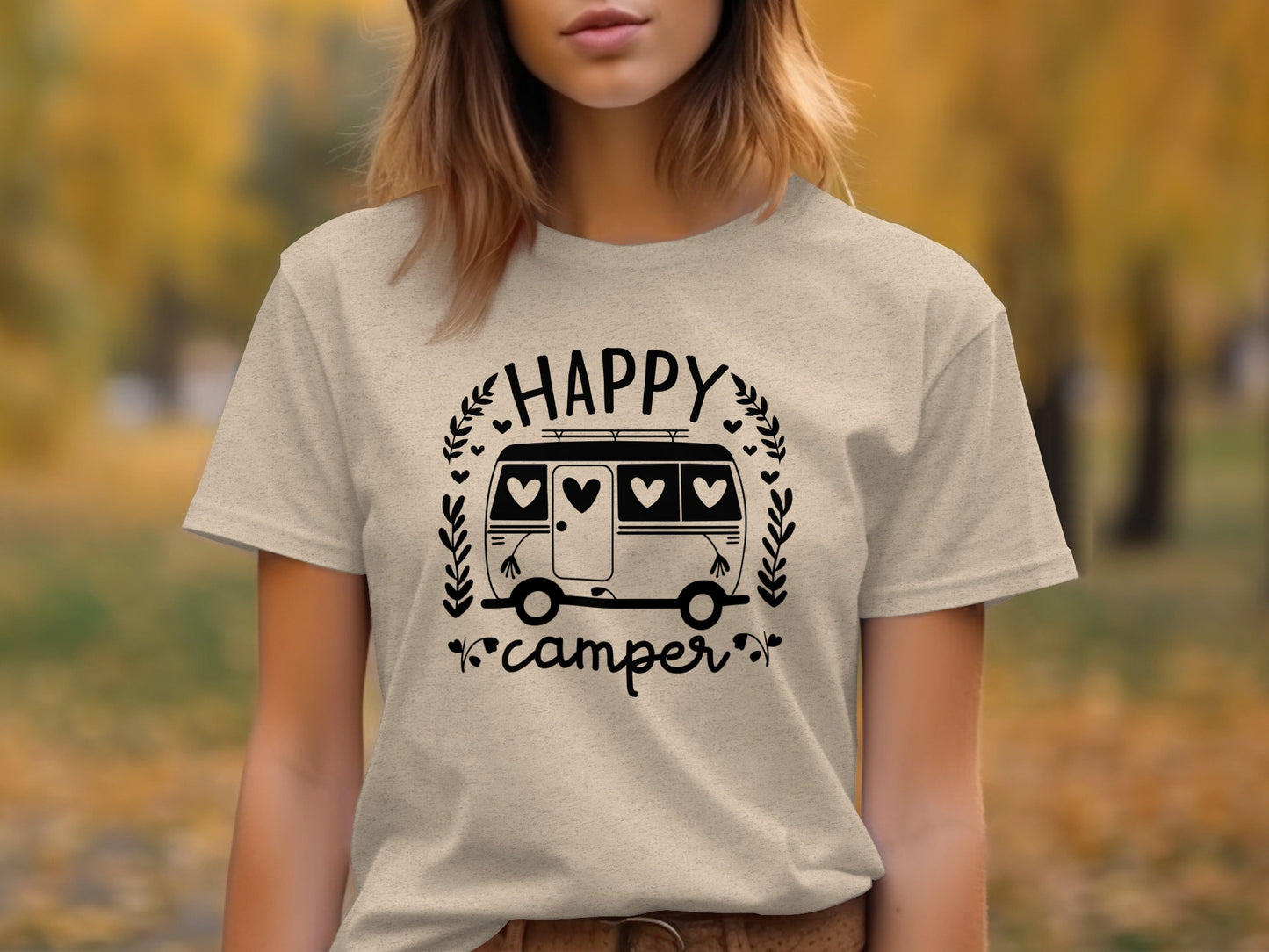 Happy Camper Campervan Love Hearts Outdoor Trip Design T-Shirt T-Shirt - Outdoor & Adventure Collection - Mile Marker 16 Gear by Cloud 16 Clothing Co.
