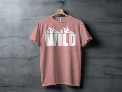 White Wild Text with Mountains Graphic Design T-Shirt T-Shirt - Outdoor & Adventure Collection - Mile Marker 16 Gear by Cloud 16 Clothing Co.