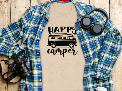 Happy Camper Volkswagen Van Road Trip Vacation T-Shirt T-Shirt - Outdoor & Adventure Collection - Mile Marker 16 Gear by Cloud 16 Clothing Co.