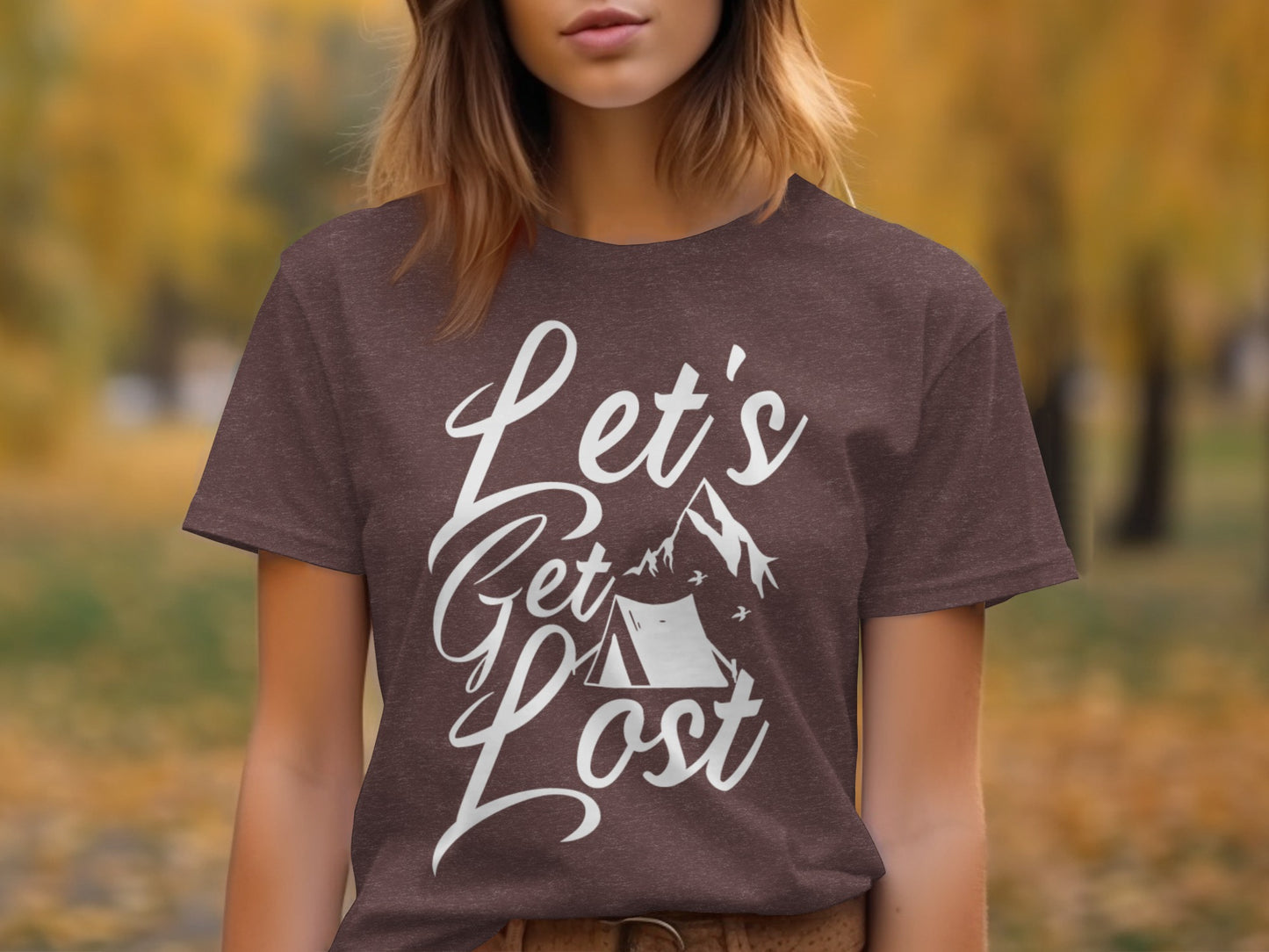 Lets Get Lost Tent and Mountain Graphic Design T-Shirt T-Shirt - Outdoor & Adventure Collection - Mile Marker 16 Gear by Cloud 16 Clothing Co.