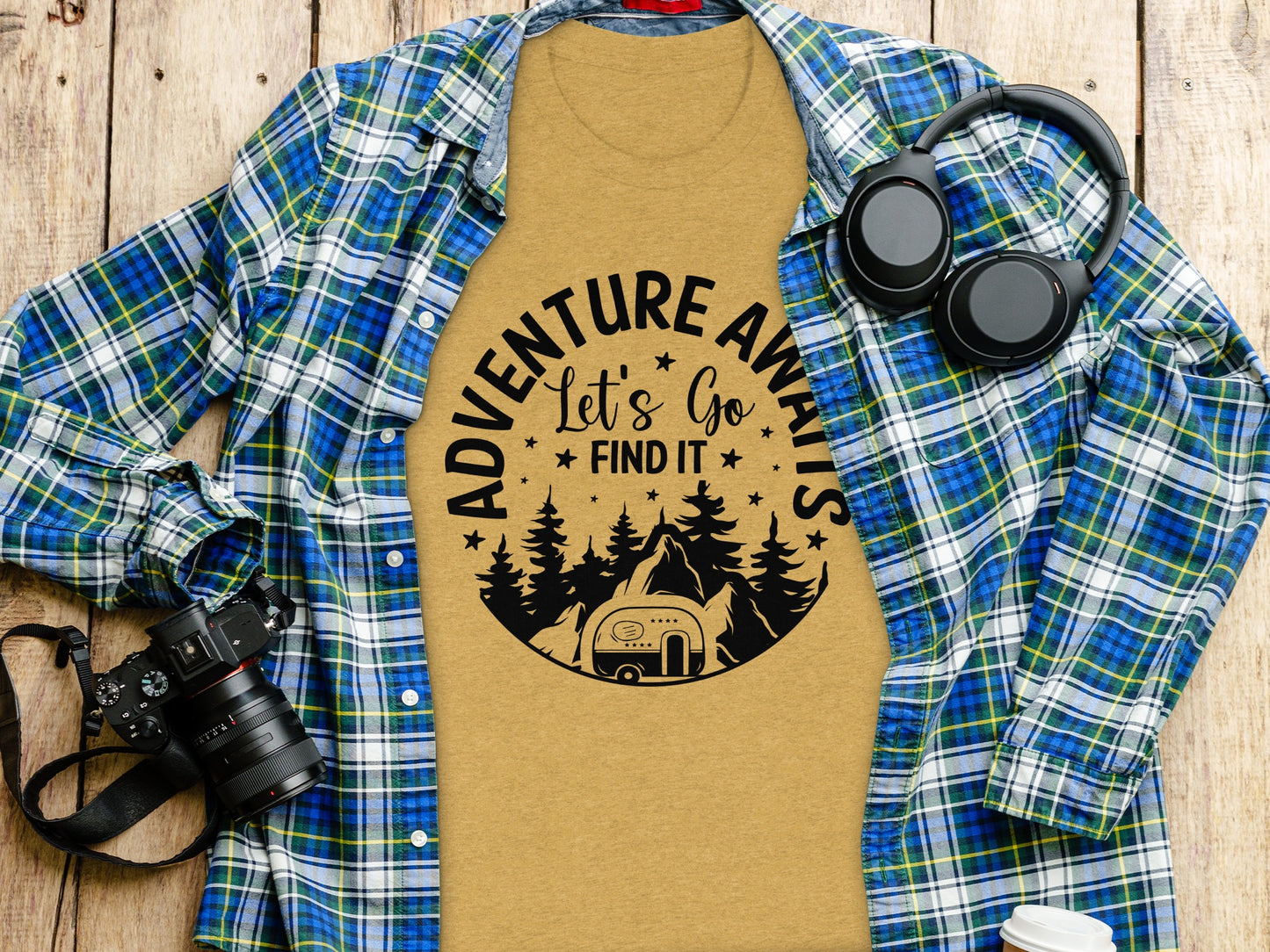 Adventure Awaits Let's Go Find It Silhouette Camper T-Shirt T-Shirt - Outdoor & Adventure Collection - Mile Marker 16 Gear by Cloud 16 Clothing Co.