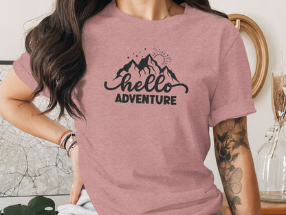 Hello Adventure Mountain Graphic Outdoorsy Scene T-Shirt T-Shirt - Outdoor & Adventure Collection - Mile Marker 16 Gear by Cloud 16 Clothing Co.