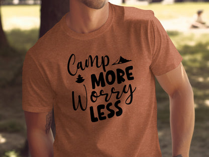 Camp More Worry Less Outdoor Adventure Graphic T-Shirt T-Shirt - Outdoor & Adventure Collection - Mile Marker 16 Gear by Cloud 16 Clothing Co.