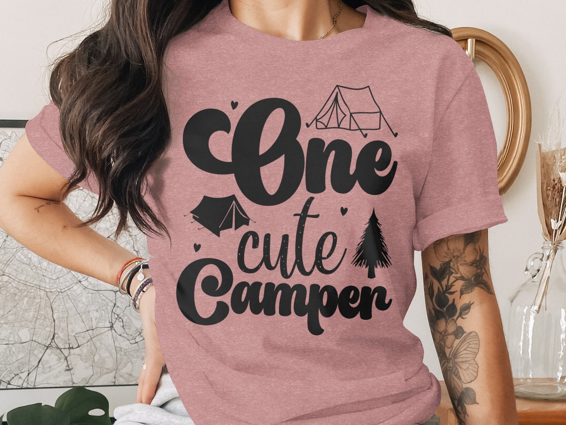 One Cute Camper Tent and Pine Tree Camping Design T-Shirt T-Shirt - Outdoor & Adventure Collection - Mile Marker 16 Gear by Cloud 16 Clothing Co.