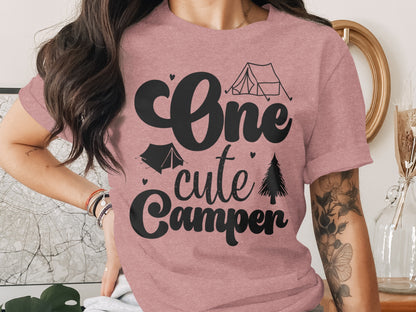 One Cute Camper Tent and Pine Tree Camping Design T-Shirt T-Shirt - Outdoor & Adventure Collection - Mile Marker 16 Gear by Cloud 16 Clothing Co.