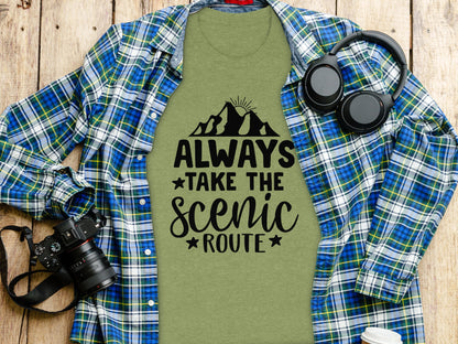 Always Take The Scenic Route With Mountains T-Shirt T-Shirt - Outdoor & Adventure Collection - Mile Marker 16 Gear by Cloud 16 Clothing Co.