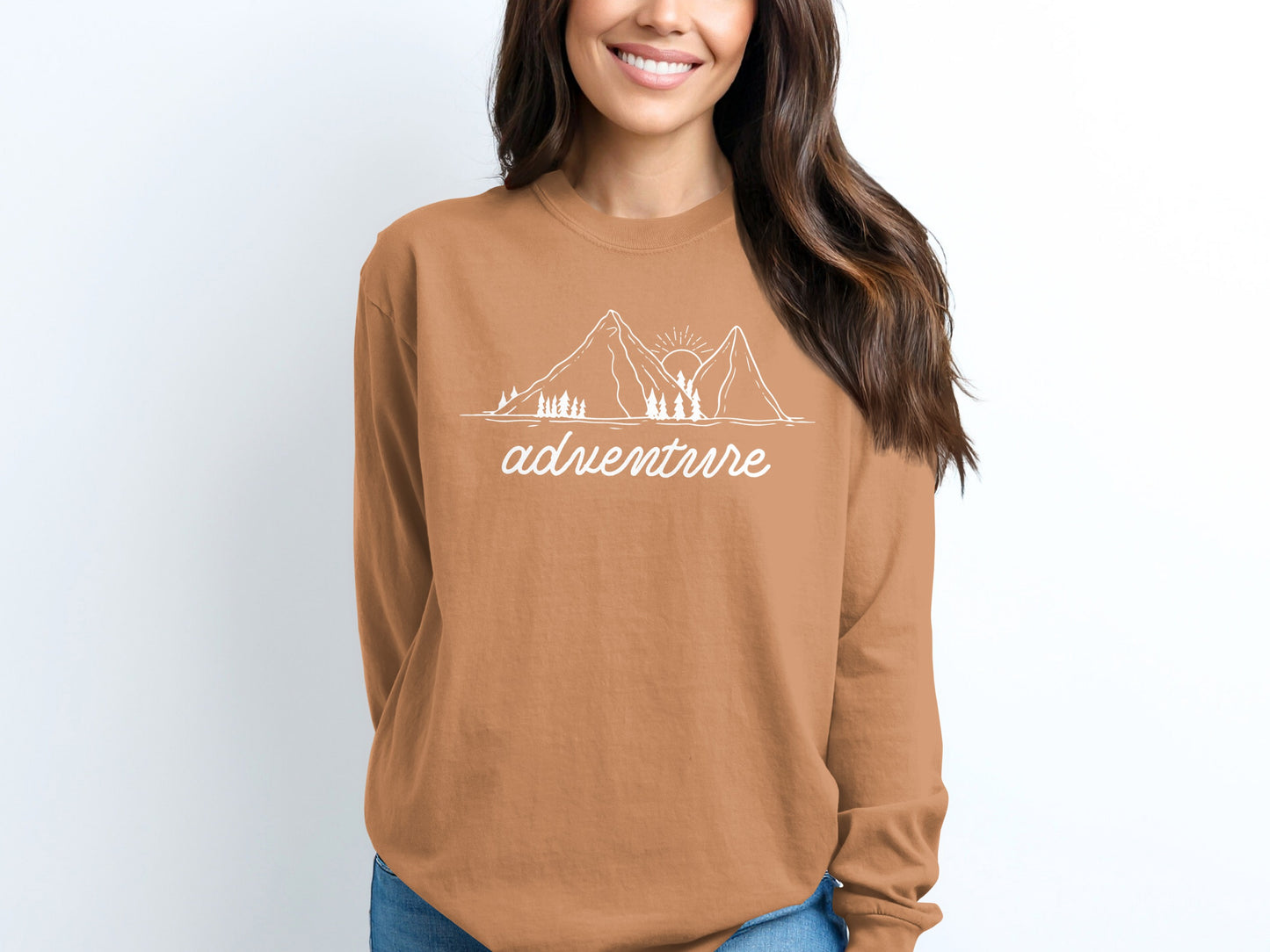 Adventure Awaits Mountains and Sunshine Graphic Long Sleeve T-Shirt Long Sleeve Tee - Outdoor & Adventure Collection - Mile Marker 16 Gear by Cloud 16 Clothing Co.