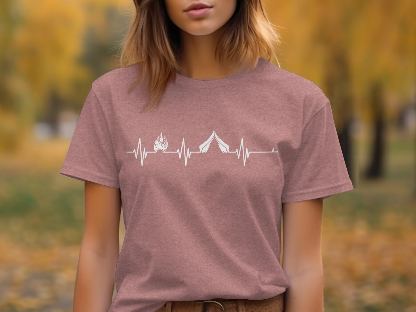 Camping Heartbeat With Tent Plus Fire Summer Camp T-Shirt T-Shirt - Outdoor & Adventure Collection - Mile Marker 16 Gear by Cloud 16 Clothing Co.