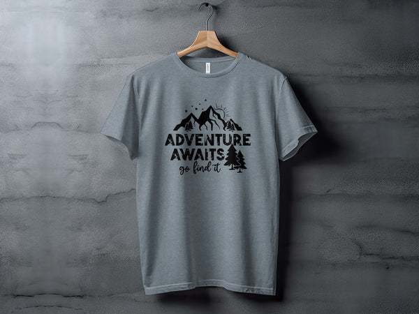 Adventure Awaits Go Find It Mountains Trees and Sun T-Shirt T-Shirt - Outdoor & Adventure Collection - Mile Marker 16 Gear by Cloud 16 Clothing Co.