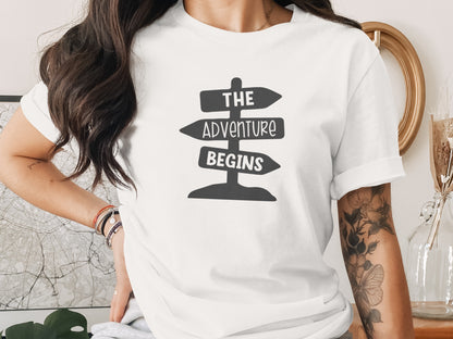 The Adventure Begins Arrow Signpost Graphic T-Shirt T-Shirt - Outdoor & Adventure Collection - Mile Marker 16 Gear by Cloud 16 Clothing Co.