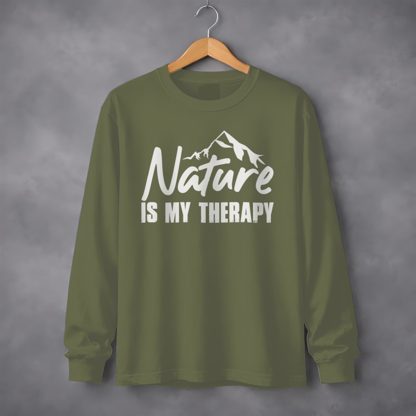 Nature Is My Therapy Mountain Graphic Text Long Sleeve T-Shirt Long Sleeve Tee - Outdoor & Adventure Collection - Mile Marker 16 Gear by Cloud 16 Clothing Co.