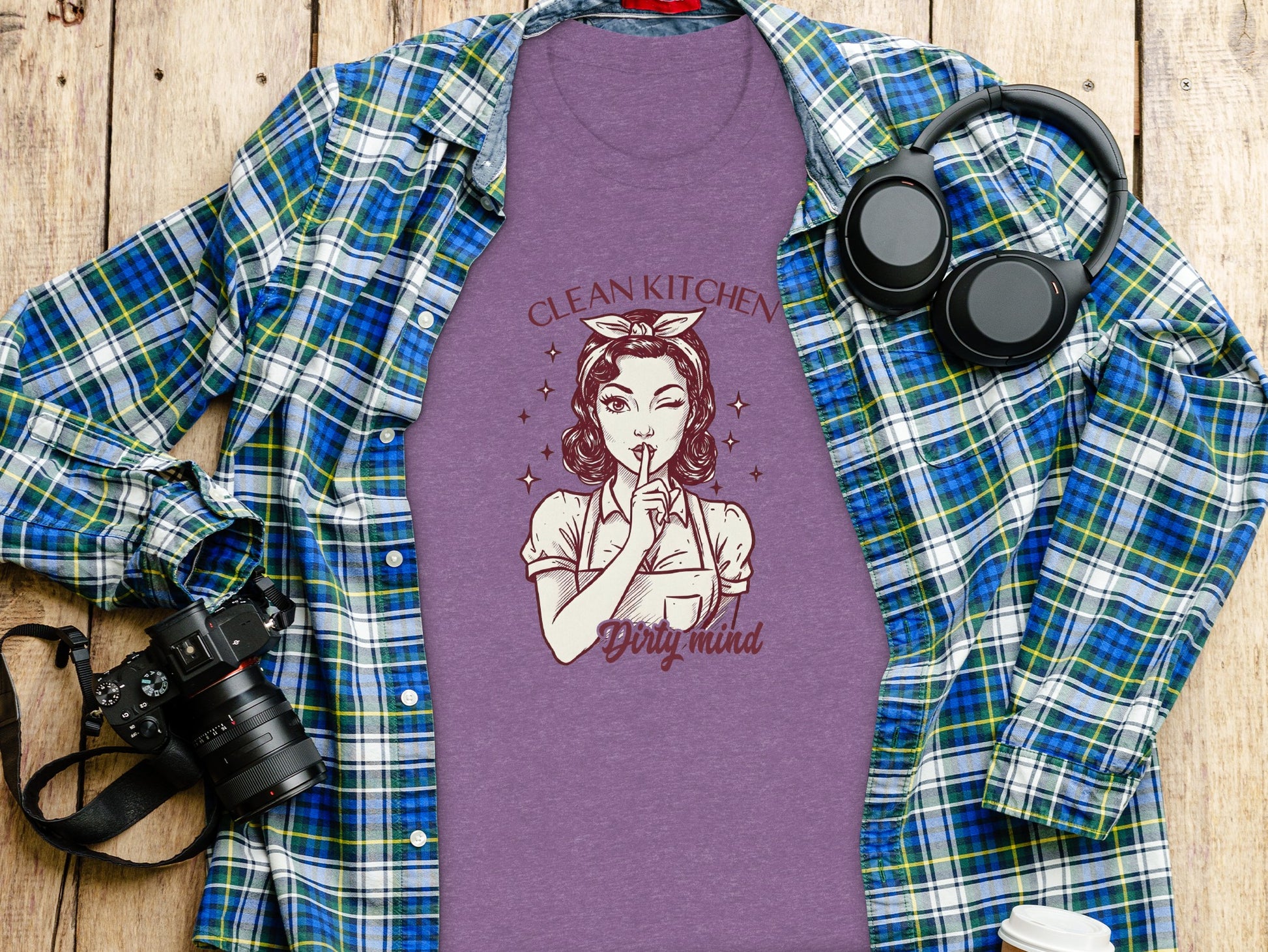 Clean Kitchen Dirty Mind Purple Graphic Shirt