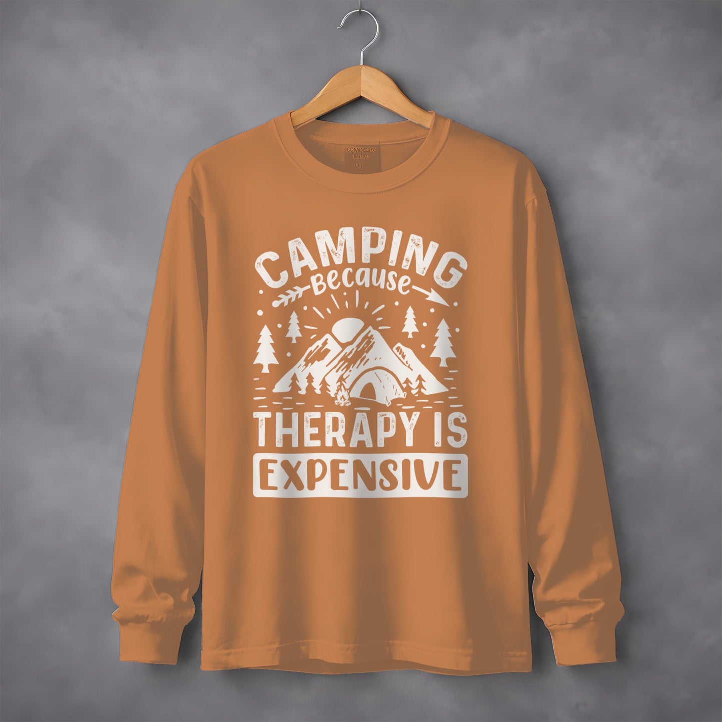 Camping Because Therapy is Expensive Outdoor Long Sleeve T-Shirt Long Sleeve Tee - Outdoor & Adventure Collection - Mile Marker 16 Gear by Cloud 16 Clothing Co.