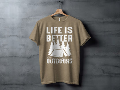 Life Is Better Outdoors Camping Tent Graphic Novelty T-Shirt T-Shirt - Outdoor & Adventure Collection - Mile Marker 16 Gear by Cloud 16 Clothing Co.