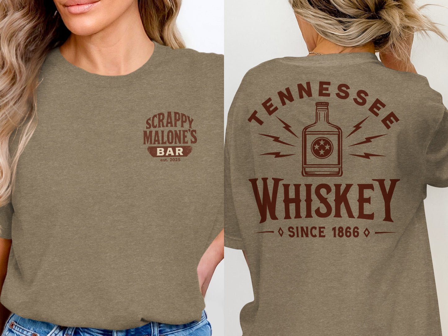Tennessee Whiskey Bottle Since 1866 Graphic T-Shirt T-shirt - Scrappy Malone's Bar 100-Proof Humor - Cloud 16 Clothing Co.