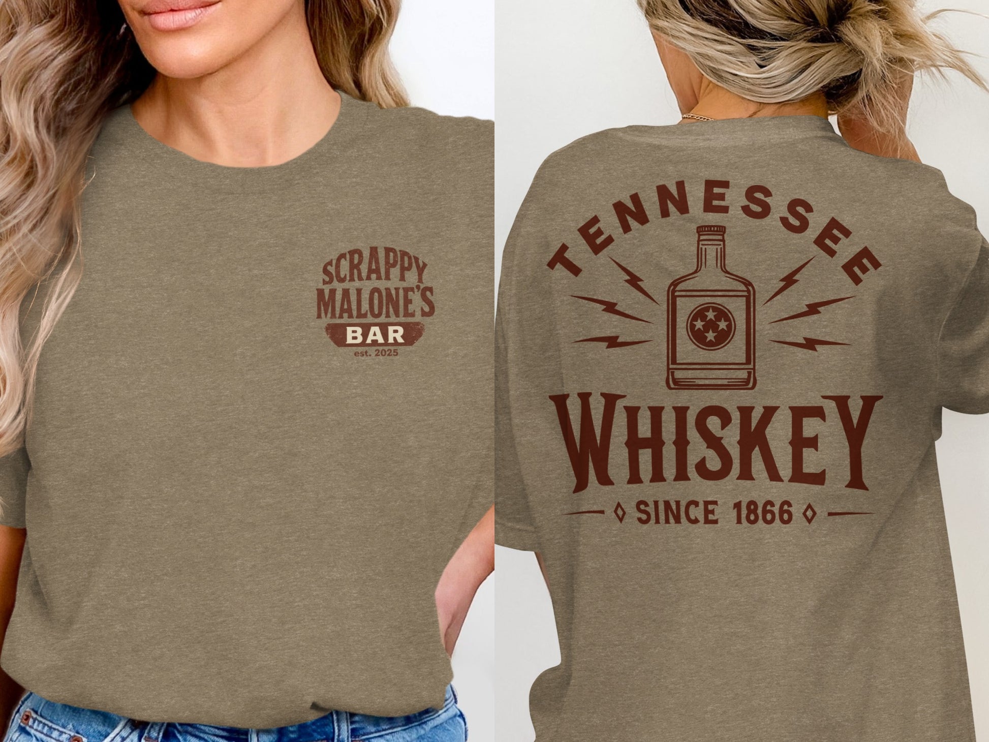 Tennessee Whiskey Bottle Since 1866 Graphic T-Shirt T-shirt - Scrappy Malone's Bar 100-Proof Humor - Cloud 16 Clothing Co.