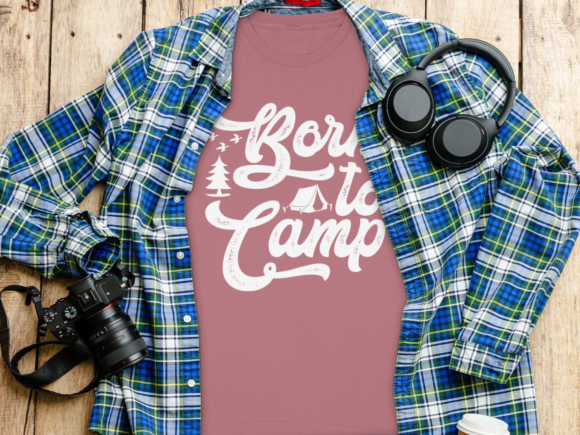 Born to Camp Graphic Design T-Shirt for Outdoor Lovers