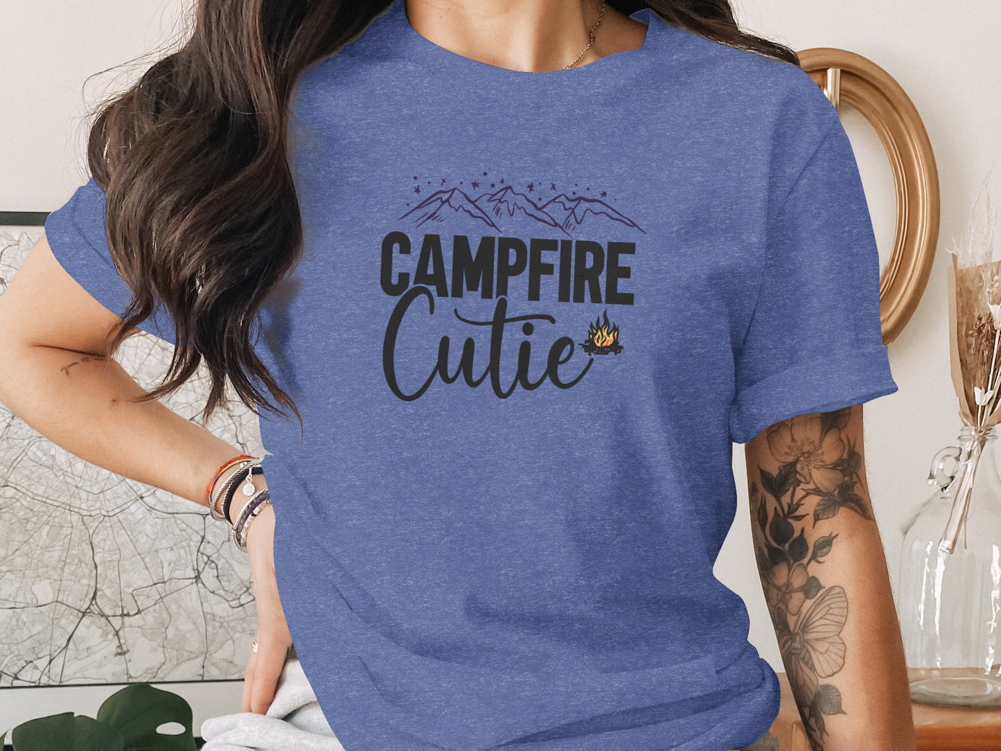 Campfire Cutie with Mountain Print Graphic Novelty T-Shirt T-Shirt - Outdoor & Adventure Collection - Mile Marker 16 Gear by Cloud 16 Clothing Co.