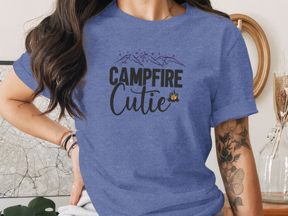 Campfire Cutie with Mountain Print Graphic Novelty T-Shirt T-Shirt - Outdoor & Adventure Collection - Mile Marker 16 Gear by Cloud 16 Clothing Co.